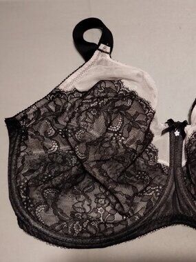 Wacoal Bra 42G Retro Chic Full Figure Underwire Lace Black White-PREOWNED